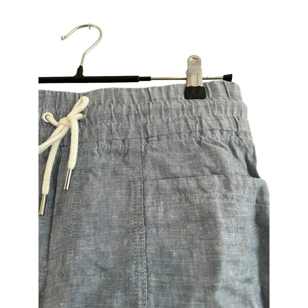 Athleta 100% Linen Cabo Shorts Pockets Pull On 4” Shorts Size 2 Chambray Elastic